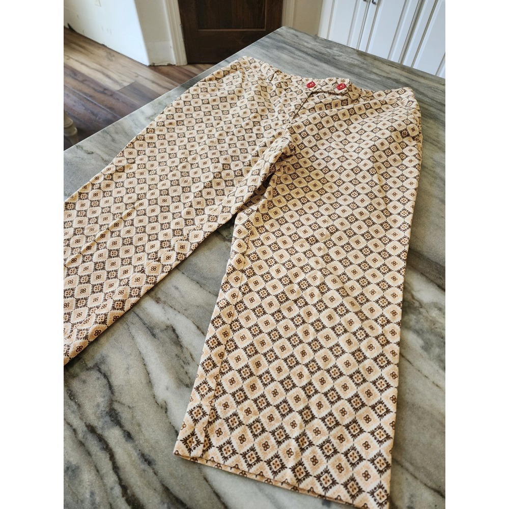 Talbots Petites 12P Geometric Medallion Cropped Pants Tan Brown Stretch Cotton - Picture 2 of 9